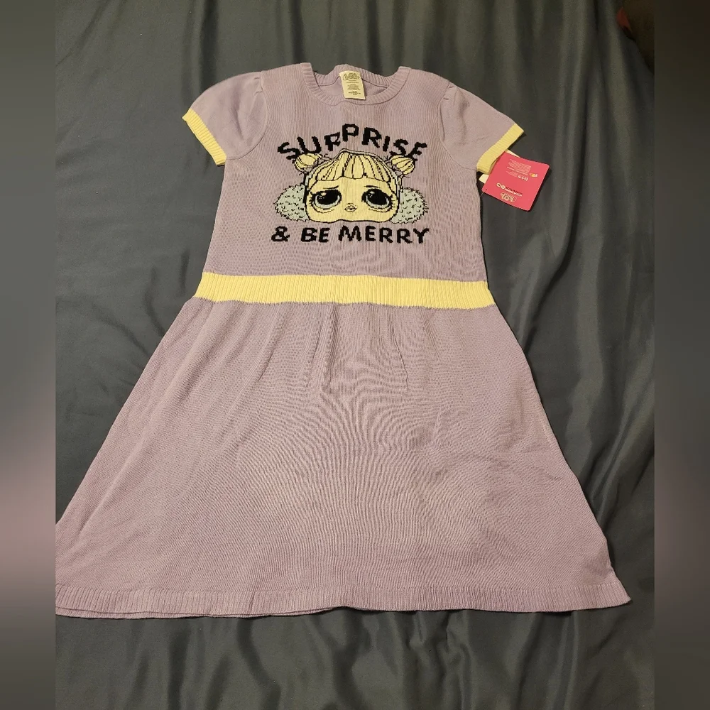 LOL Surprise Girl's L 10-12 Purple Surprise & Be Merry Sweater Dress NEW